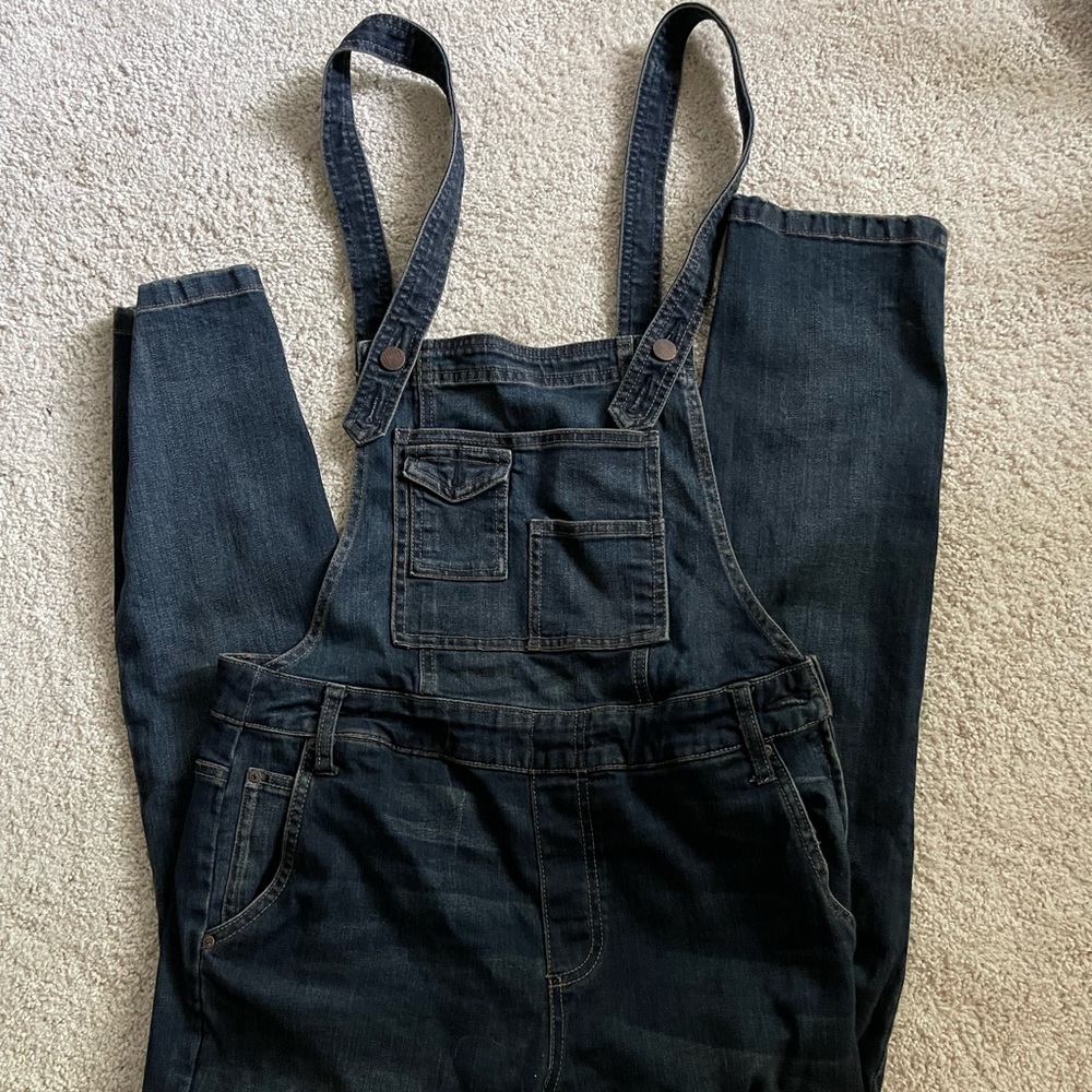 Free people denim overalls. Dark wash.